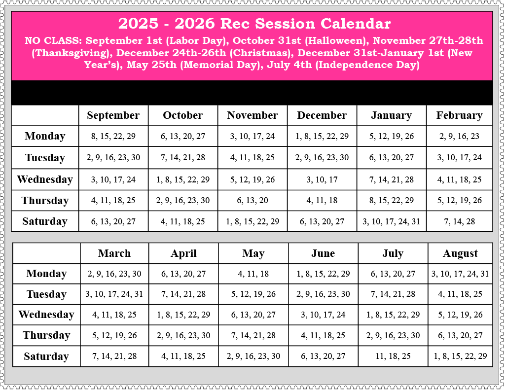 Rec Class Calendar